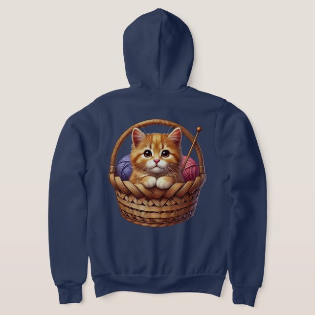 Adorable Orange Kitten in Basket mit Garn Hoodie (AblageHinten)