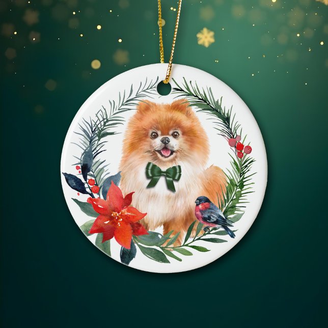 Adorable Orange Spitz Wasserfarben Poinsettia Keramik Ornament (Von Creator hochgeladen)