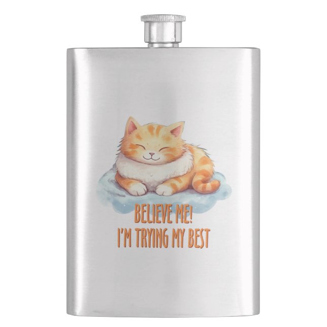 Adorable Orange Tabby Cat - Ich versuche mein Best Flachmann (Vorderseite)