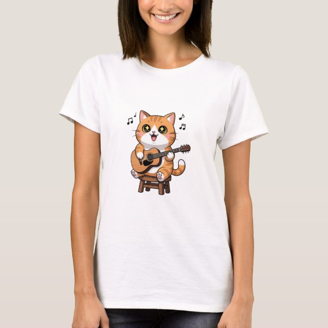 Adorable Orange Tabby Cat Playing Acoustic Guitar T-Shirt (Vorderseite)