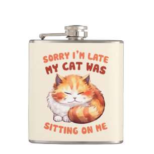 Adorable Orange Tabby Cat - Sorry, ich bin spät Flachmann