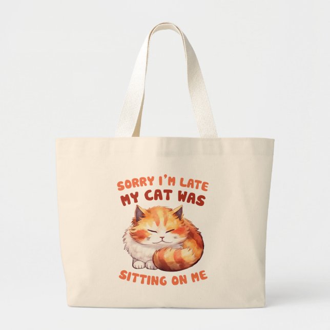 Adorable Orange Tabby Cat - Sorry, ich bin spät Jumbo Stoffbeutel (Vorne)
