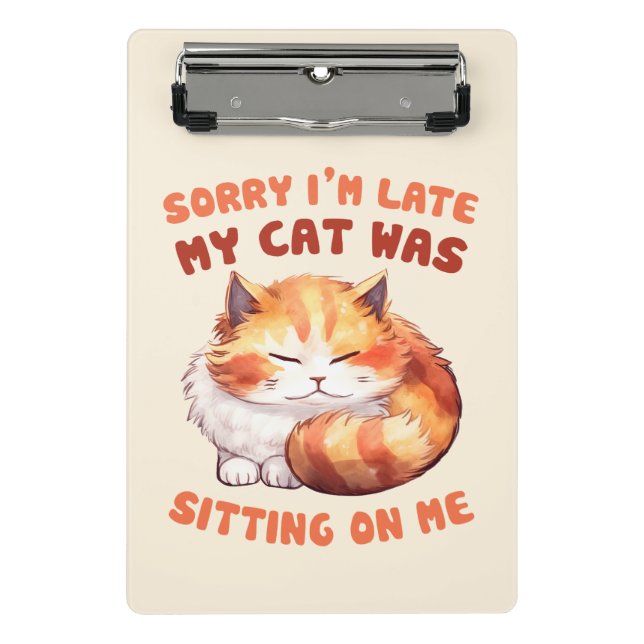 Adorable Orange Tabby Cat - Sorry, ich bin spät Mini Klemmbrett (Vorderseite)