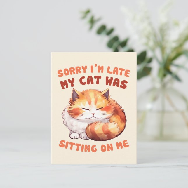 Adorable Orange Tabby Cat - Sorry, ich bin spät Postkarte (Stehend Vorderseite)