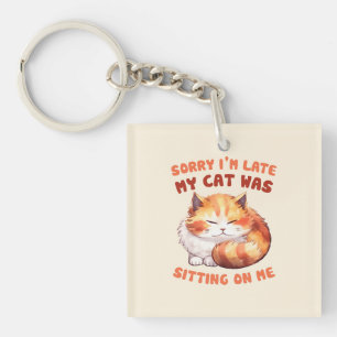 Adorable Orange Tabby Cat - Sorry, ich bin spät Schlüsselanhänger
