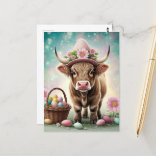 Adorable Osterbraun-Hochlandkuh Postkarte