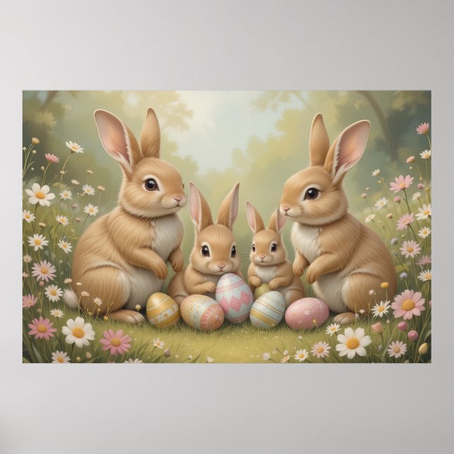 Adorable Osterbünen in Wiesenfrühlingstierart Poster (Vorne)