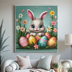 Adorable Osterfest Bunny Colorful Egs Frühlingsson Poster