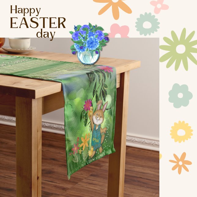 Adorable Ostersonnige Illustration Mittelgroßer Tischläufer (Adorable Easter Bunny Illustration Medium Table Runner (Front )