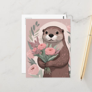 Adorable Otter Boho Blume Postkarte