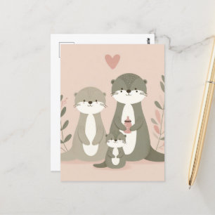Adorable Otter Boho Mama Vater und Baby Pink Postkarte