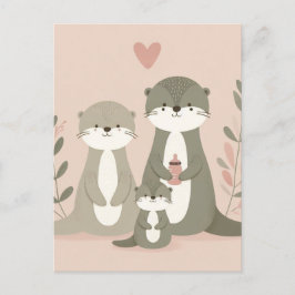 Adorable Otter Boho Mama Vater und Baby Pink Postkarte