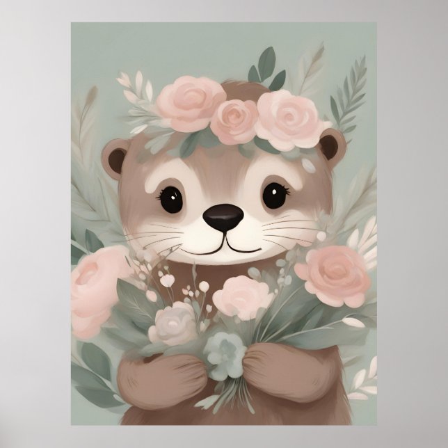 Adorable Otter Boho Wasserfarbe Poster (Vorne)