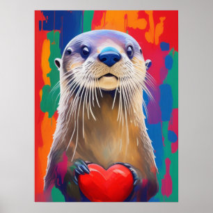Adorable Otter Holding Red Heart Valentinstag Poster