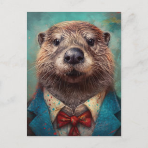 Adorable Otter in einem Anzug Postkarte
