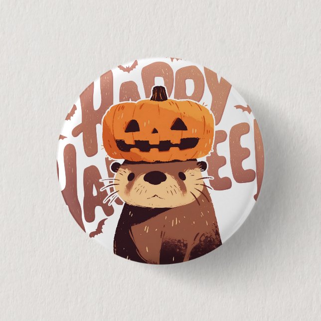 Adorable Otter mit Kürbishut - Happy Halloween Button (Vorderseite)