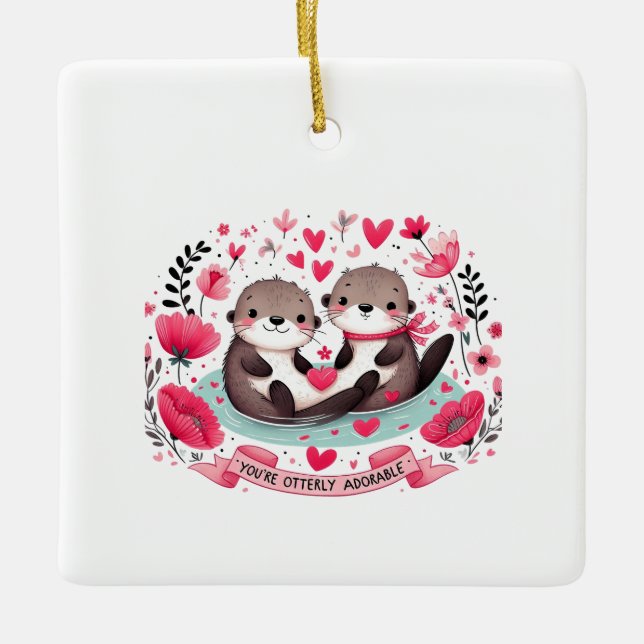 Adorable Otter pun Keramikornament (Vorderseite)