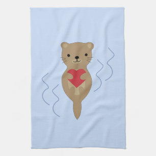 Adorable Otter umarmt ein Herz Geschirrtuch