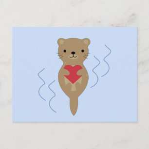 Adorable Otter umarmt ein Herz Postkarte