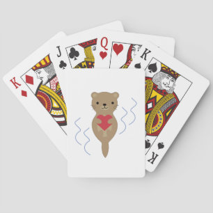 Adorable Otter umarmt ein Herz Spielkarten