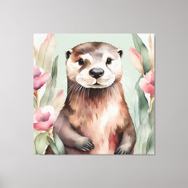Adorable Otter Wasserfarbe Leinwanddruck (Vorderseite)