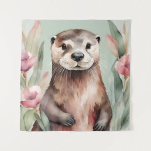 Adorable Otter Wasserfarbe Wandteppich