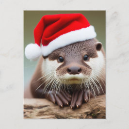 Adorable Otter-Weihnachtsmannmütze Postkarte