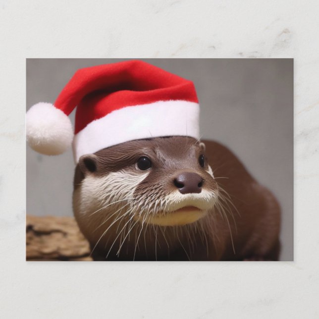 Adorable Otter-Weihnachtsmannmütze Postkarte (Vorderseite)