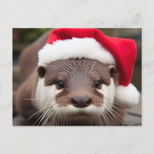Adorable Otter-Weihnachtsmannmütze Postkarte