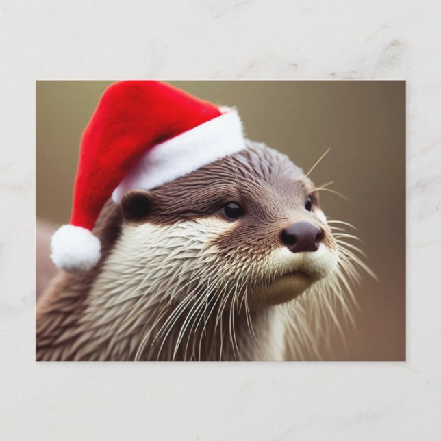 Adorable Otter-Weihnachtsmannmütze Postkarte (Vorderseite)