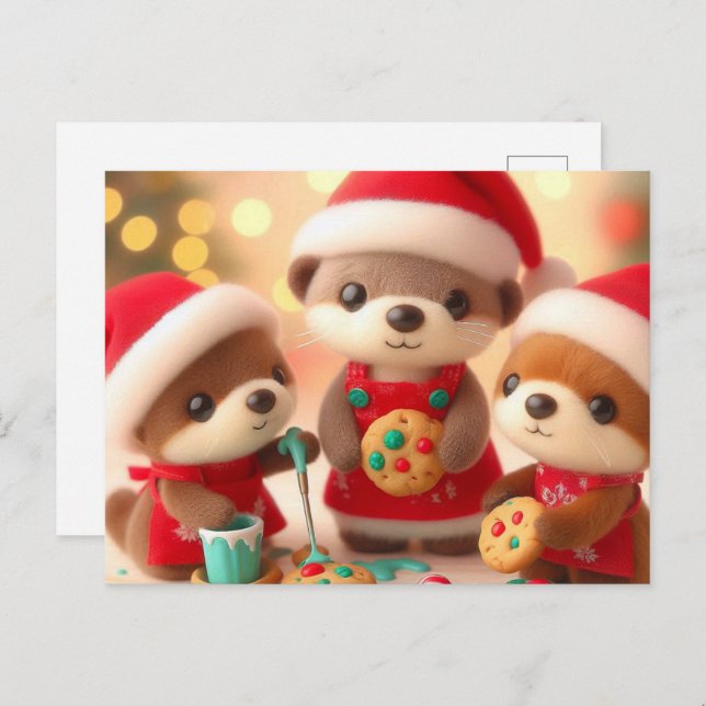 Adorable Otters dekorieren Weihnachtskekse Postkarte (Vorne/Hinten)