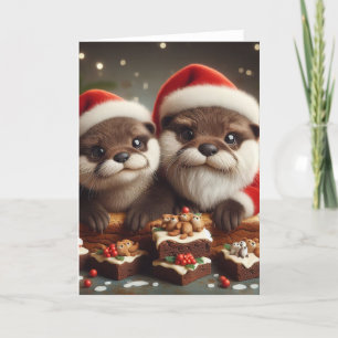 Adorable Otters mit Weihnachts-Brownies Karte