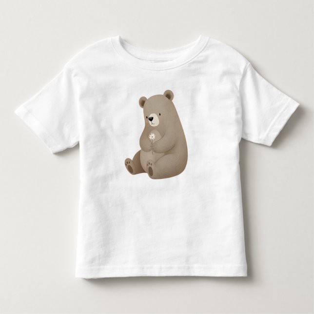 Adorable Ours Brun à la Marguerite – Illustration  Kleinkind T-shirt (Vorderseite)
