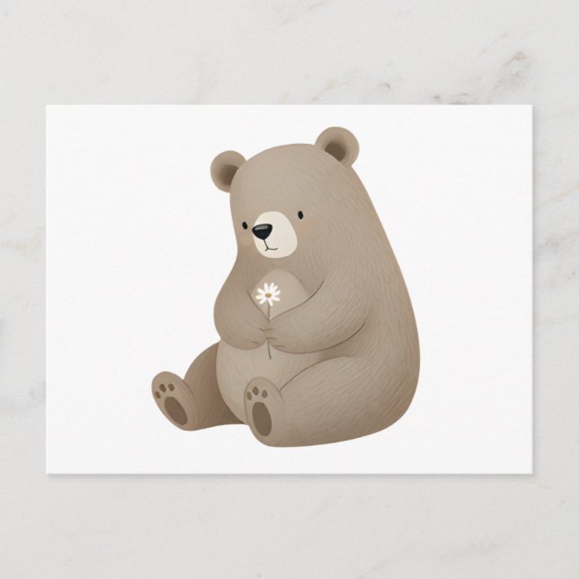 Adorable Ours Brun à la Marguerite – Illustration  Postkarte (Vorderseite)
