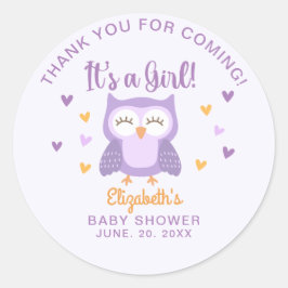Adorable Owl Baby Shower Girl Runder Aufkleber