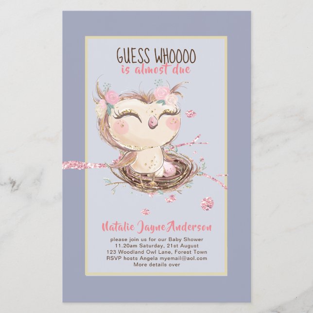 Adorable OWL Baby Shower Girls oder Boys Einladung Flyer (Vorne)