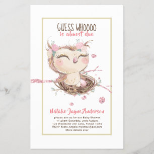 Adorable OWL Baby Shower Girls oder Boys Einladung Flyer