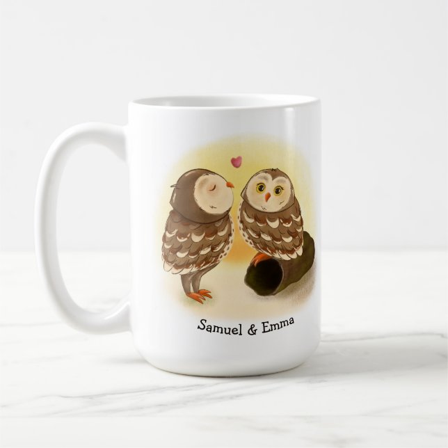 Adorable Owl Couple in der Sunset Romantische Tass Kaffeetasse (Links)