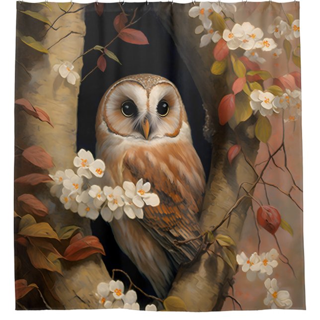 Adorable Owl Oil Painting Duschvorhang (Vorderseite)