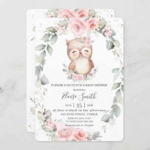 Adorable Owl Rosa Blumengrün Babydusche  Einladung