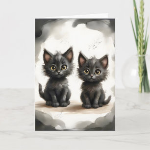 Adorable Pair Black Kätzchens Portrait Blank Karte