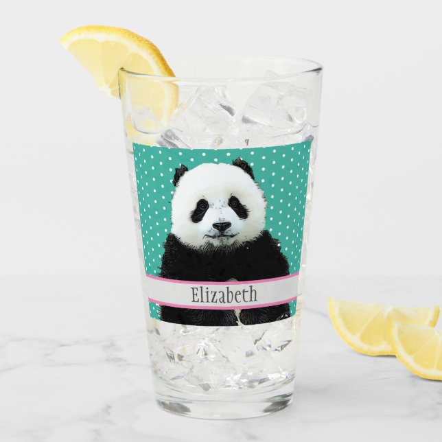 Adorable Panda Bär Aquamarin Name Kinder Tier Glas (Vorderseite Ice)