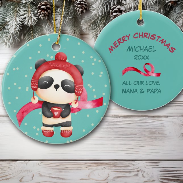 Adorable Panda Bär Grandchild Weihnachten Keramik Ornament (Von Creator hochgeladen)