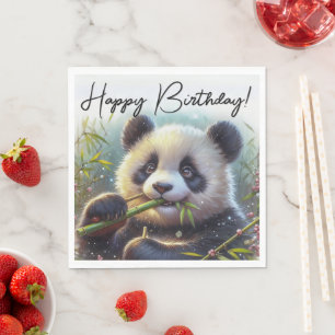 Adorable Panda Bären essen Bamboo Glückwunsch zum Serviette