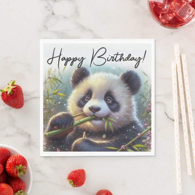 Adorable Panda Bären essen Bamboo Glückwunsch zum  Serviette (Beispiel)