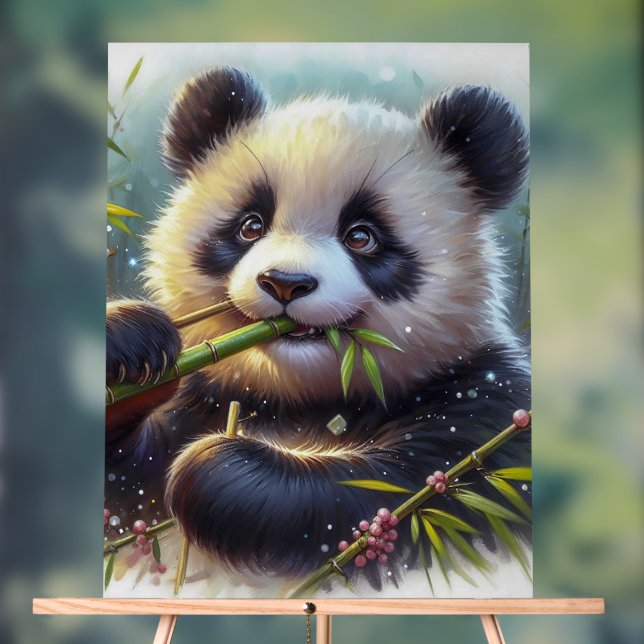 Adorable Panda Bären essen Bambus Acrylschild (Neutral)
