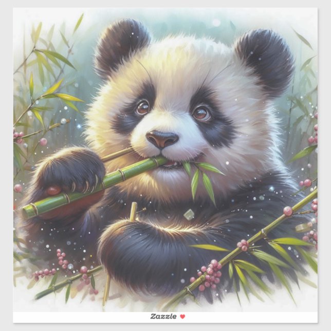 Adorable Panda Bären essen Bambus Aufkleber (Blatt)