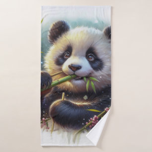 Adorable Panda Bären essen Bambus Badhandtuch Set