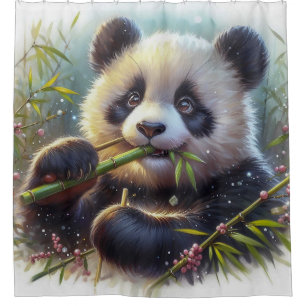 Adorable Panda Bären essen Bambus Duschvorhang