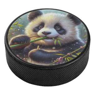 Adorable Panda Bären essen Bambus Eishockey Puck